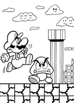 coloriage Mario bondit sur un champignon